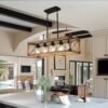 32 Inch Walnut Industrial Rectangle Pendant Light, No Bulbs