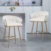 7cbee52f-a4a8-4b50-bfa8-2db4fb08d7fb.jpg 26 Counter Height Bar Stools Velvet Kitchen Island Counter Bar Stool With Hand- Wave Back,golden Chromed Base And Footrest