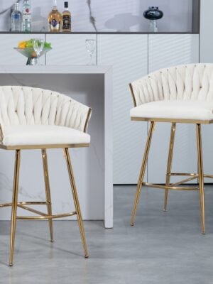 7cbee52f-a4a8-4b50-bfa8-2db4fb08d7fb.jpg 26 Counter Height Bar Stools Velvet Kitchen Island Counter Bar Stool With Hand- Wave Back,golden Chromed Base And Footrest