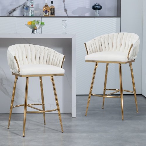 7cbee52f-a4a8-4b50-bfa8-2db4fb08d7fb.jpg 26 Counter Height Bar Stools Velvet Kitchen Island Counter Bar Stool With Hand- Wave Back,golden Chromed Base And Footrest