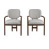 Dining Chairs Set Of 2 Upholstered Arm Chairs, Rubber Wood Accent Chairs Beige Fabric Seating, 300 LBS Weight Capacity