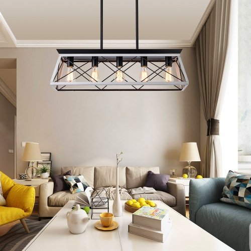 5 Lamps Farmhouse Chandelier Dining Room White - No Bulbs Unavailable