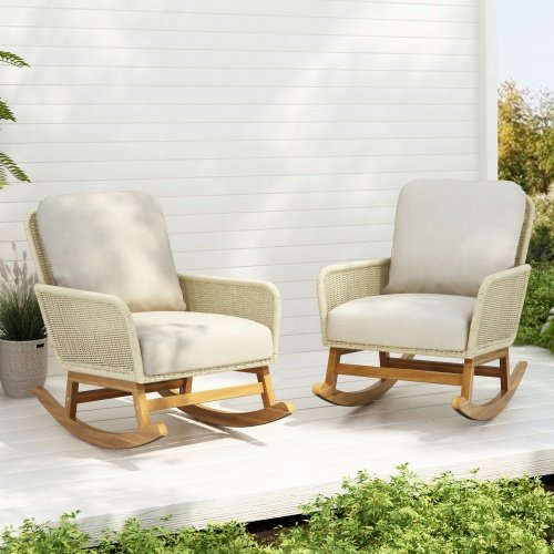 81e50311-94fc-419d-9b9b-60d6426970ba.jpg Contemporary Minimalist Ivory Wicker Rocking Chair With Soft Polyester Cushions And Durable Wooden Frame,