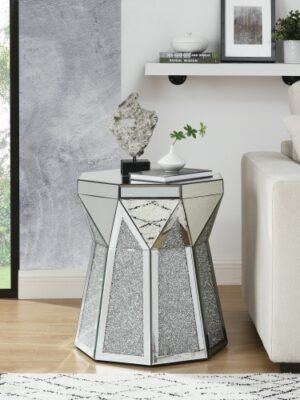 Drum Style Coffee Table With Mirror Crystal Inlay,