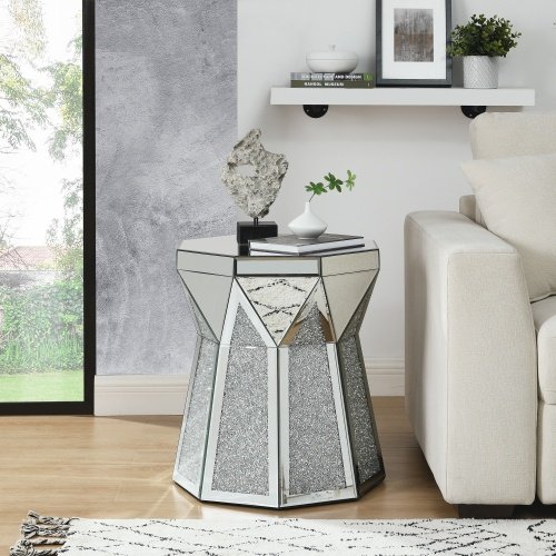 85ada42c-a0f6-498f-bbeb-880c7ddf9f24.jpg Drum Style Coffee Table With Mirror Crystal Inlay,