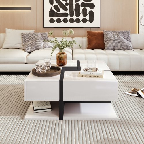 Coffee Table, Table With 4 Drawers, 78x78x36cm