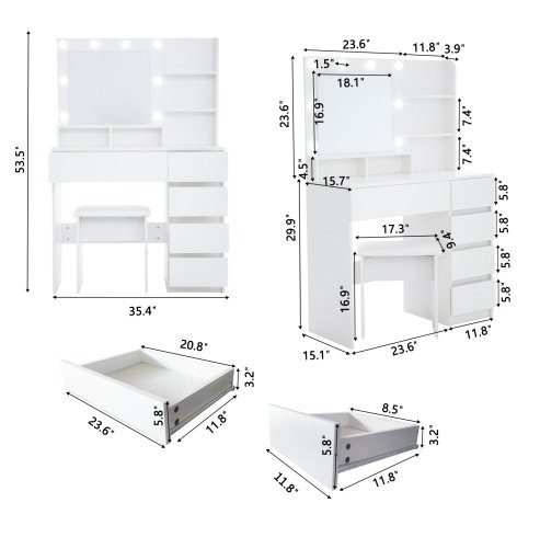 Vanity, Makeup Vanity Desk Set With Mirror & Light