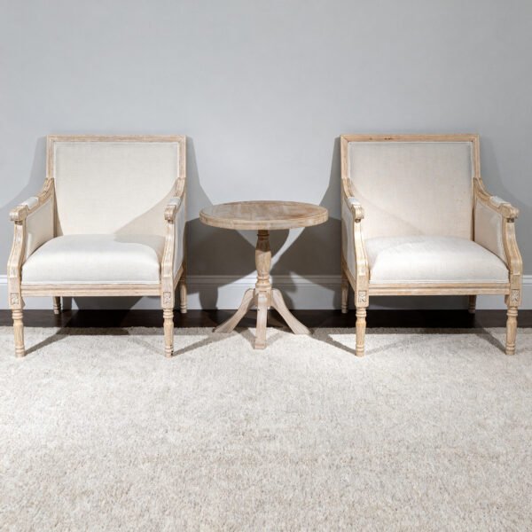 French Accent Chair Traditional Wood Frame Linen Upholstery Distressed Finish Home Decor, Single