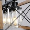 32 Inch Walnut Industrial Rectangle Pendant Light, No Bulbs