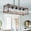 32 Inch Walnut Industrial Rectangle Pendant Light, No Bulbs