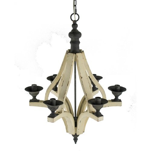 6 - Light Wood Chandelier With Adjustable Chain , Bulb Not Included