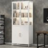 76.75  Tall Display Cabinet, With Glass Doors And LED Lights,