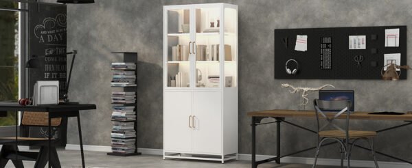 76.75  Tall Display Cabinet, With Glass Doors And LED Lights,