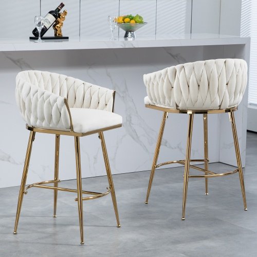 9bb8e42f-4431-449a-b655-26325e490c56.jpg 26 Counter Height Bar Stools Velvet Kitchen Island Counter Bar Stool With Hand- Wave Back,golden Chromed Base And Footrest
