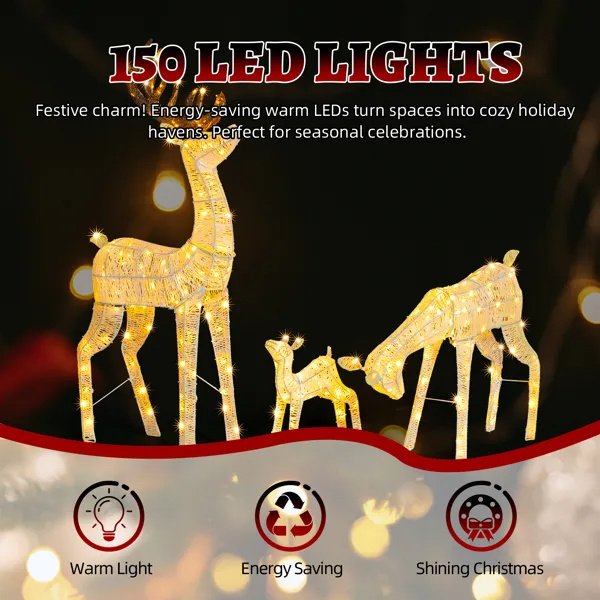 3-Piece Lighted Christmas Reindeer Family Set Outdoor Decorations,