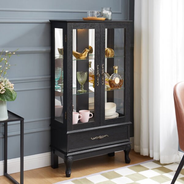 9e4f5328-f35f-43e4-aa57-efdfd0e12d93.jpg Lighted Curio Cabinet With Glass Doors And Adjustable Shelves 2 Door Wine Cabinet Display
