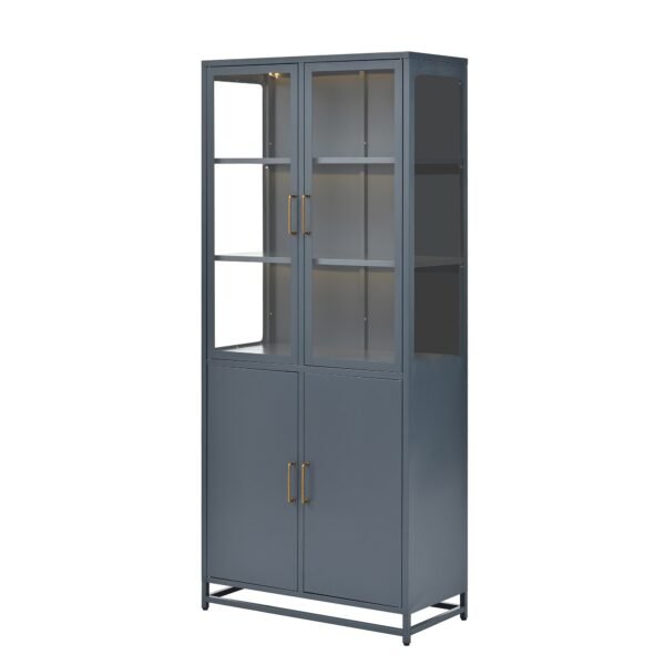 76.75  Tall Display Cabinet, With Glass Doors And LED Lights,