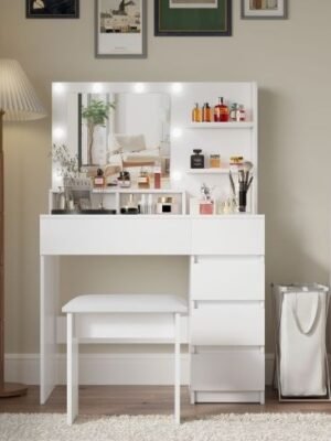 Vanity, Makeup Vanity Desk Set With Mirror & Light