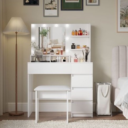 Vanity, Makeup Vanity Desk Set With Mirror & Light