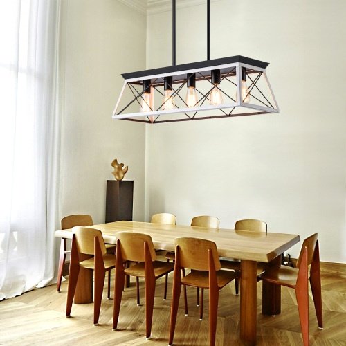 5 Lamps Farmhouse Chandelier Dining Room White - No Bulbs Unavailable
