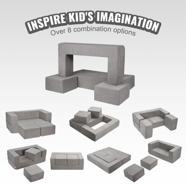 4Pcs Modular Kids Play Couch, Grey