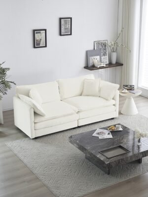 Modern Fabric Double Sofa With 4 Pillows