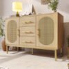 Rattan Sideboard Storage Cabinet With 2 Doors 3 Drawers
