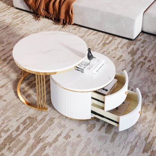 Modern 2-piece White Circular Nested Coffee Table
