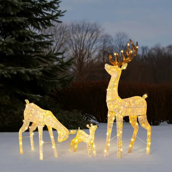 3-Piece Lighted Christmas Reindeer Family Set Outdoor Decorations,