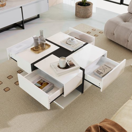 Coffee Table, Table With 4 Drawers, 78x78x36cm