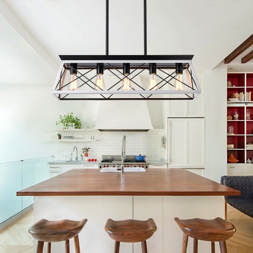 5 Lamps Farmhouse Chandelier Dining Room White - No Bulbs Unavailable