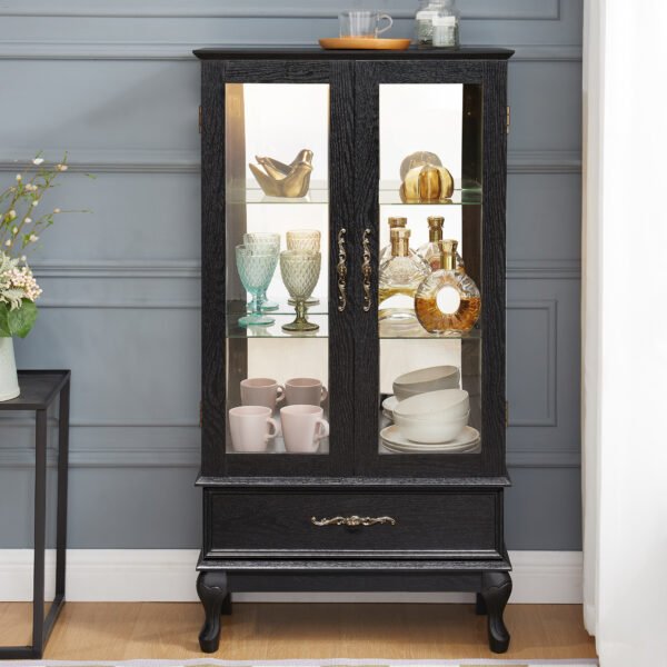 b37d60db-1028-40a0-820c-69d327b8824b.jpg Lighted Curio Cabinet With Glass Doors And Adjustable Shelves 2 Door Wine Cabinet Display