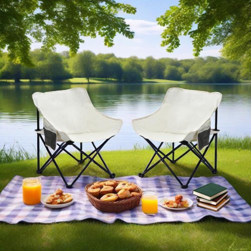 2PCS Outdoor Camping Chairs Folding Portable, Carry Bag ,Beige