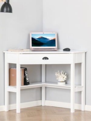 Corner Desk, Triangle Computer Desk with Drawer and Storage Shelves for Small Spaces,