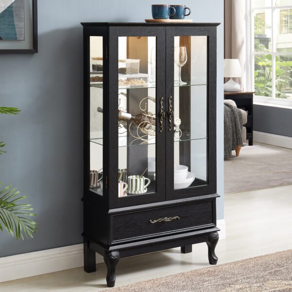b6f4d1be-efaf-4e32-a9c2-31a8c7a0c502.jpg Lighted Curio Cabinet With Glass Doors And Adjustable Shelves 2 Door Wine Cabinet Display