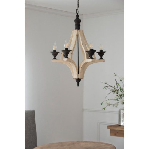 6 - Light Wood Chandelier With Adjustable Chain , Bulb Not Included