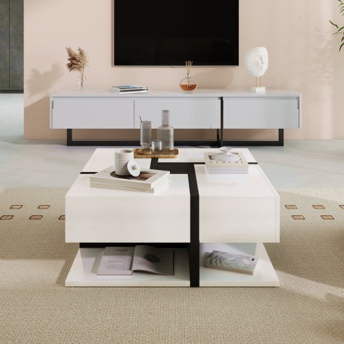 Coffee Table, Table With 4 Drawers, 78x78x36cm