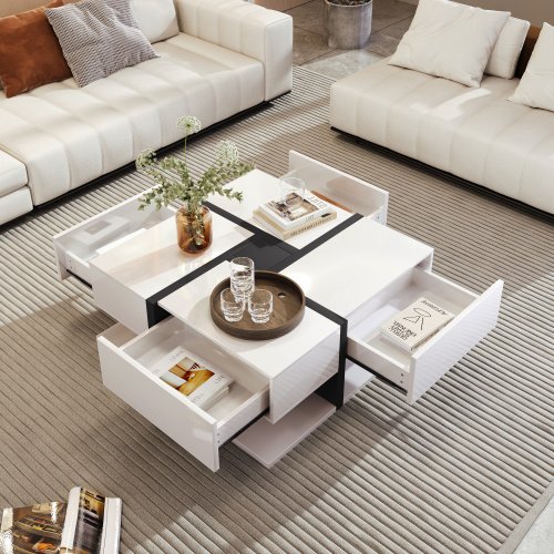 Coffee Table, Table With 4 Drawers, 78x78x36cm