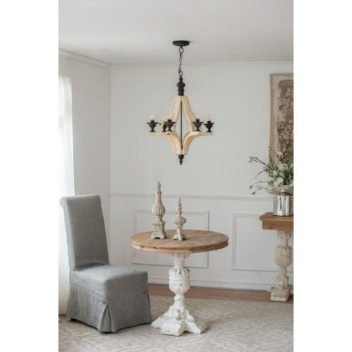 6 - Light Wood Chandelier With Adjustable Chain , Bulb Not Included