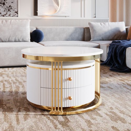 Modern 2-piece White Circular Nested Coffee Table