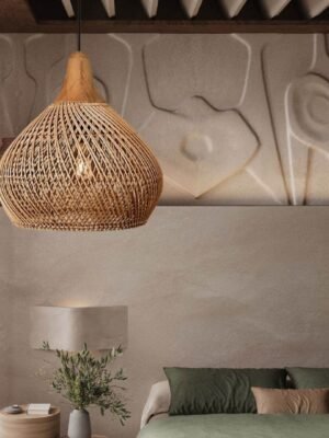 Vintage Living Room Wooden Wind Rattan Woven Chandelier