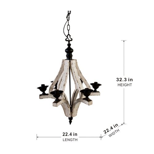 6 - Light Wood Chandelier With Adjustable Chain , Bulb Not Included