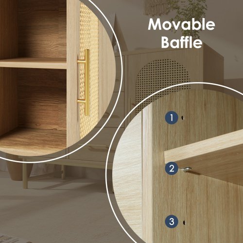 Rattan Sideboard Storage Cabinet With 2 Doors 3 Drawers
