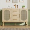 Rattan Sideboard Storage Cabinet With 2 Doors 3 Drawers