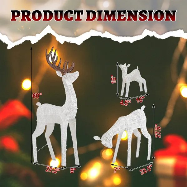 3-Piece Lighted Christmas Reindeer Family Set Outdoor Decorations,