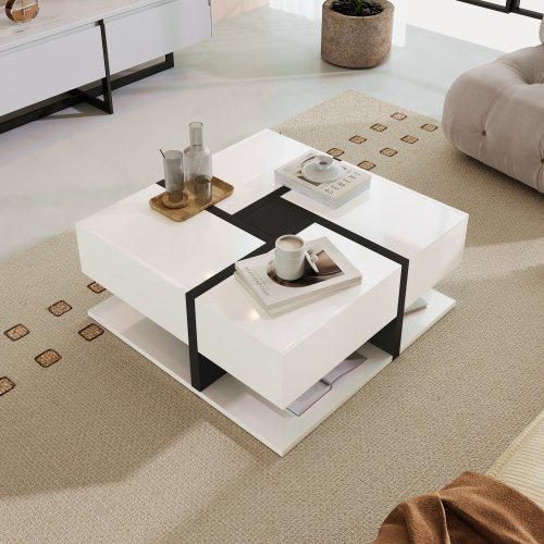 Coffee Table, Table With 4 Drawers, 78x78x36cm