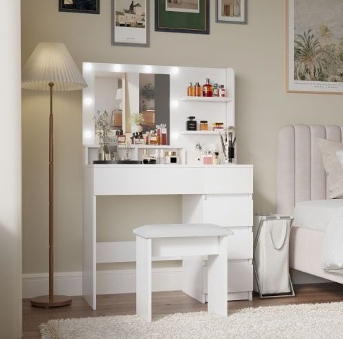 Vanity, Makeup Vanity Desk Set With Mirror & Light