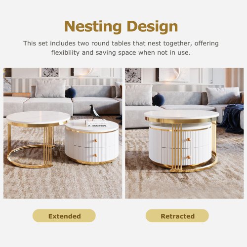 Modern 2-piece White Circular Nested Coffee Table