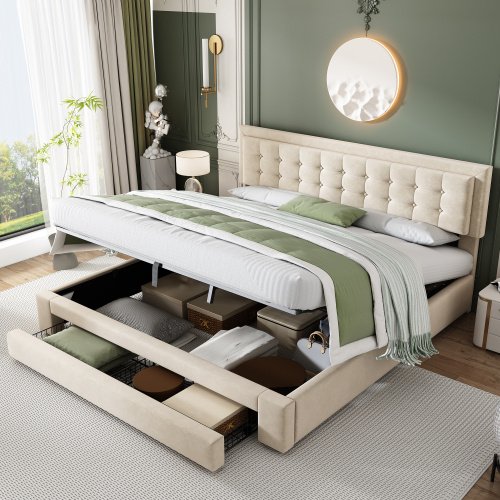 eb3658a4-18ac-4128-9a36-4bfe3fcde22a.jpg Upholstered Bed King Size Bed 5ft 150x200cm Velvet Fabric