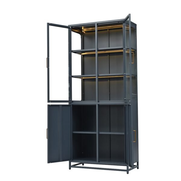 76.75  Tall Display Cabinet, With Glass Doors And LED Lights,